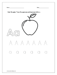Color the apple and trace the uppercase and lowercase letter a