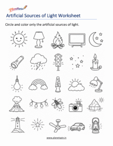 Artificial sources of light worksheet