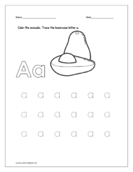 Color the avocado and trace the lowercase letter a