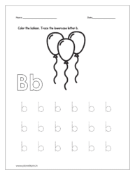 Color the balloon and trace the lowercase letter b