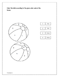 Color the balls according to the given color code in the boxes 