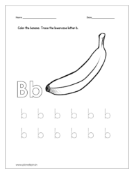 Color the banana and trace the lowercase letter b