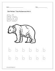 Color the bear and trace the lowercase letter b