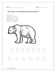 Color the bear and trace the uppercase and lowercase letter b