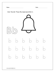 Color the bell and trace the lowercase letter b