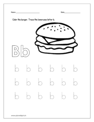 Color the burger and trace the lowercase letter b
