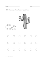 Color the cactus and trace the lowercase letter c.