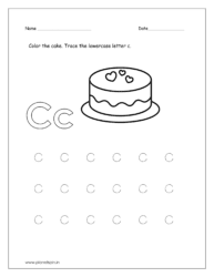 Color the cake and trace the lowercase letter c.