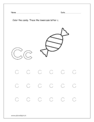 Color the candy and trace the lowercase letter c.