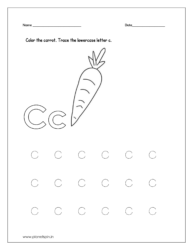 Color the carrot and trace the lowercase letter c.