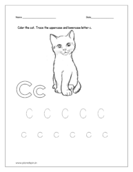 Color the cat and trace uppercase and lowercase letter c