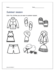 Clothes in summer: Color the clothes you can wear in summer season in the kindergarten worksheet