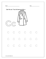 Trace and write lowercase letter c and color the coat.