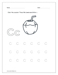 Color the coconut and trace the lowercase letter c.