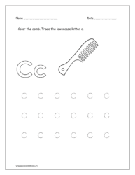 Color the comb and trace the lowercase letter c.