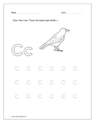 Color the crow and trace the lowercase letter c.