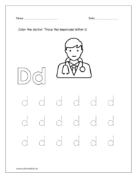 Color the doctor and trace the lowercase letter d.