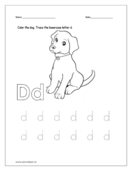 Color the dog and trace the lowercase letter d.
