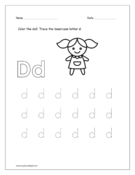 Color the doll and trace the lowercase letter d.
