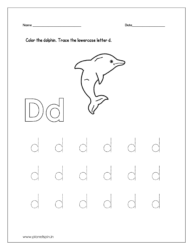 Color the dolphin and trace the lowercase letter d.