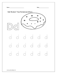 Trace and write lowercase letter d and color the donut.