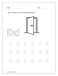 Color the door and trace the lowercase letter d.