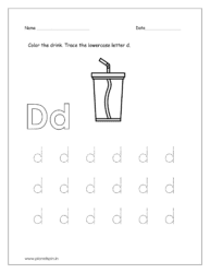 Color the drink and trace the lowercase letter d.