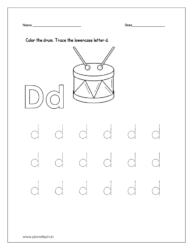 Color the drum and trace the lowercase letter d.