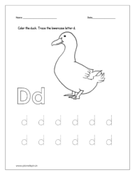 Color the duck and trace the lowercase letter d.