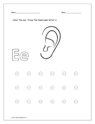 Color the ear and trace the lowercase letter e.