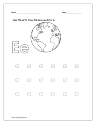 Trace lowercase letter e and color the earth.