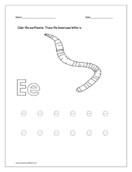Trace lowercase letter e and color the earthworm.