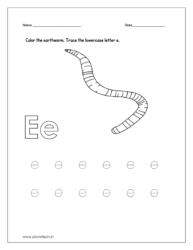 Tracing lowercase letter e and color the earthworm.