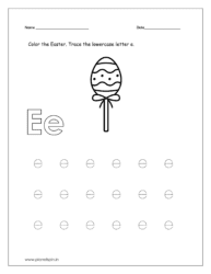 Color the Easter and trace the lowercase letter e.