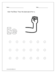 Color the elbow and trace the lowercase letter e.