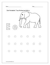 Color the elephant and tracing the lowercase letter e.