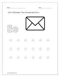 Color the envelope and trace the lowercase letter e.