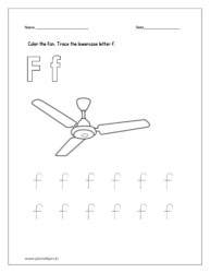 Color the fan and trace the lowercase letter f.