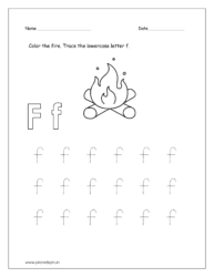 Color the fire and trace the lowercase letter.