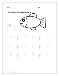 Color the fish and trace the lowercase letter f.