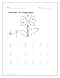Color the flower and trace the lowercase letter f.