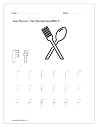 Color the fork and trace the letter.