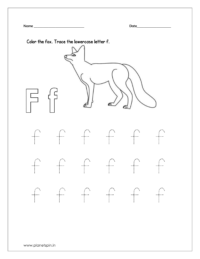 Color the fox and trace the letter.