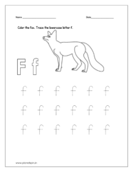 Color the fox and trace the lowercase letter f.