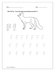 Color the fox and trace the uppercase and lowercase letter f.