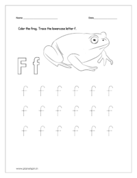 Color the frog and trace the letter.