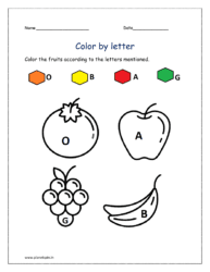 Fruits: Color the fruits according to the letters mentioned