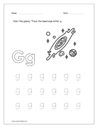 Color the galaxy and trace the lowercase letter g.