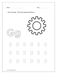 Color the gear and trace the lowercase letter g.