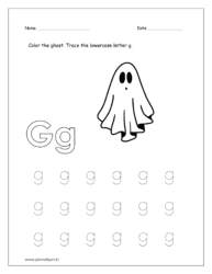 Color the gear and trace the lowercase letter g.
